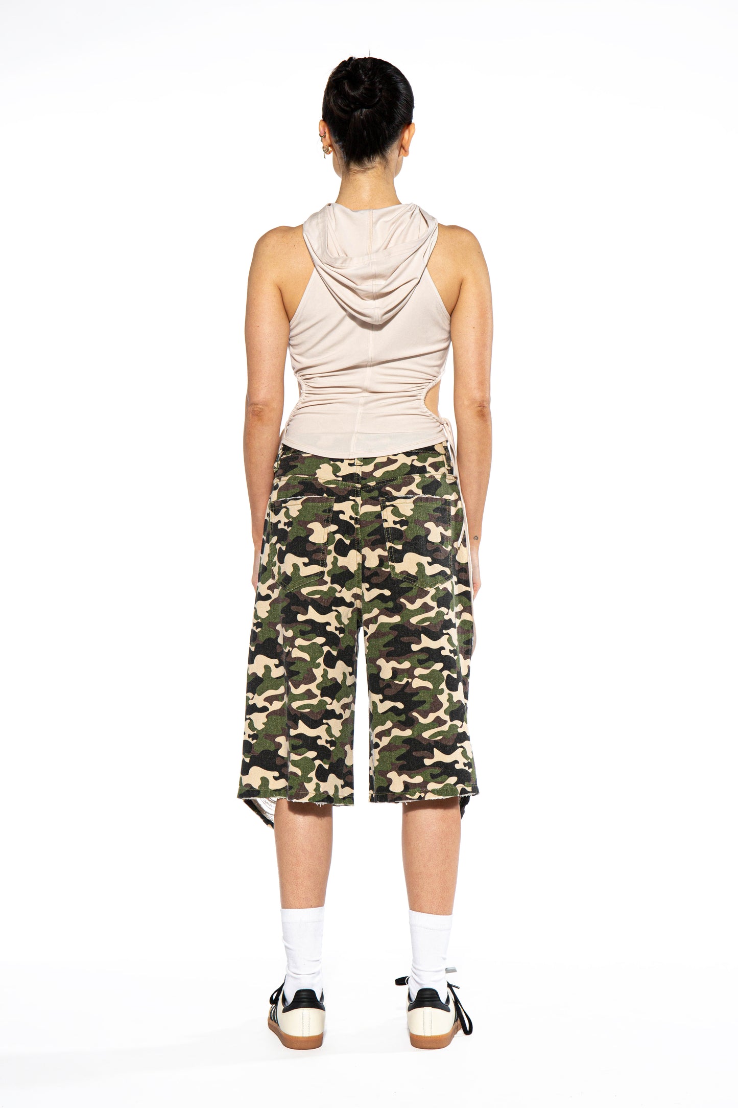 Distressed Camo Oversized Bermuda Shorts
