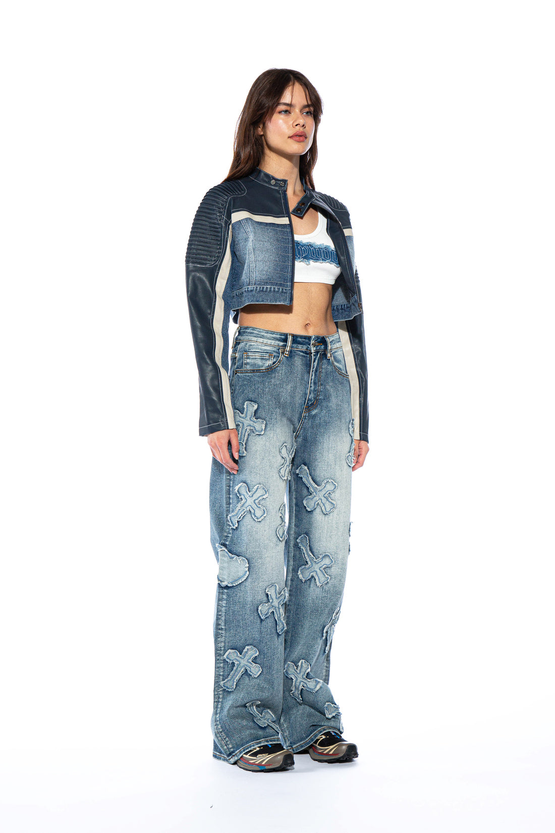 Cross Patch Straight Leg Jean