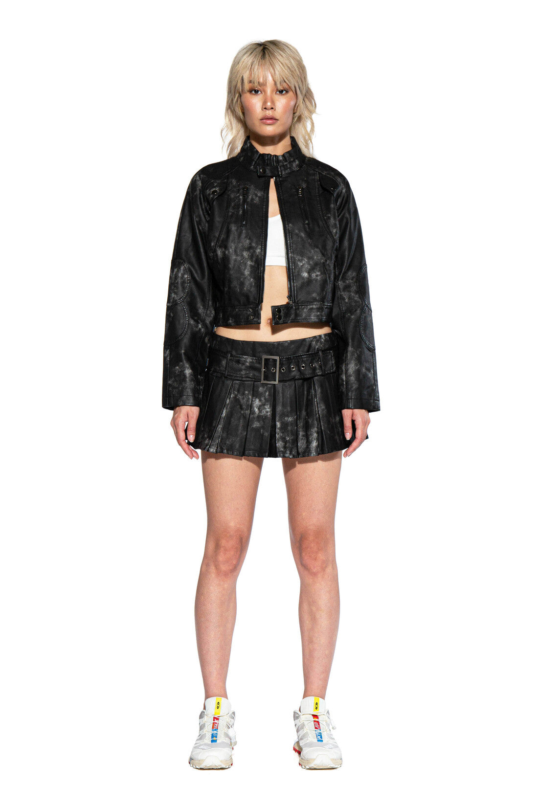 VINTAGE WASHED FAUX LEATHER MOTO JACKET