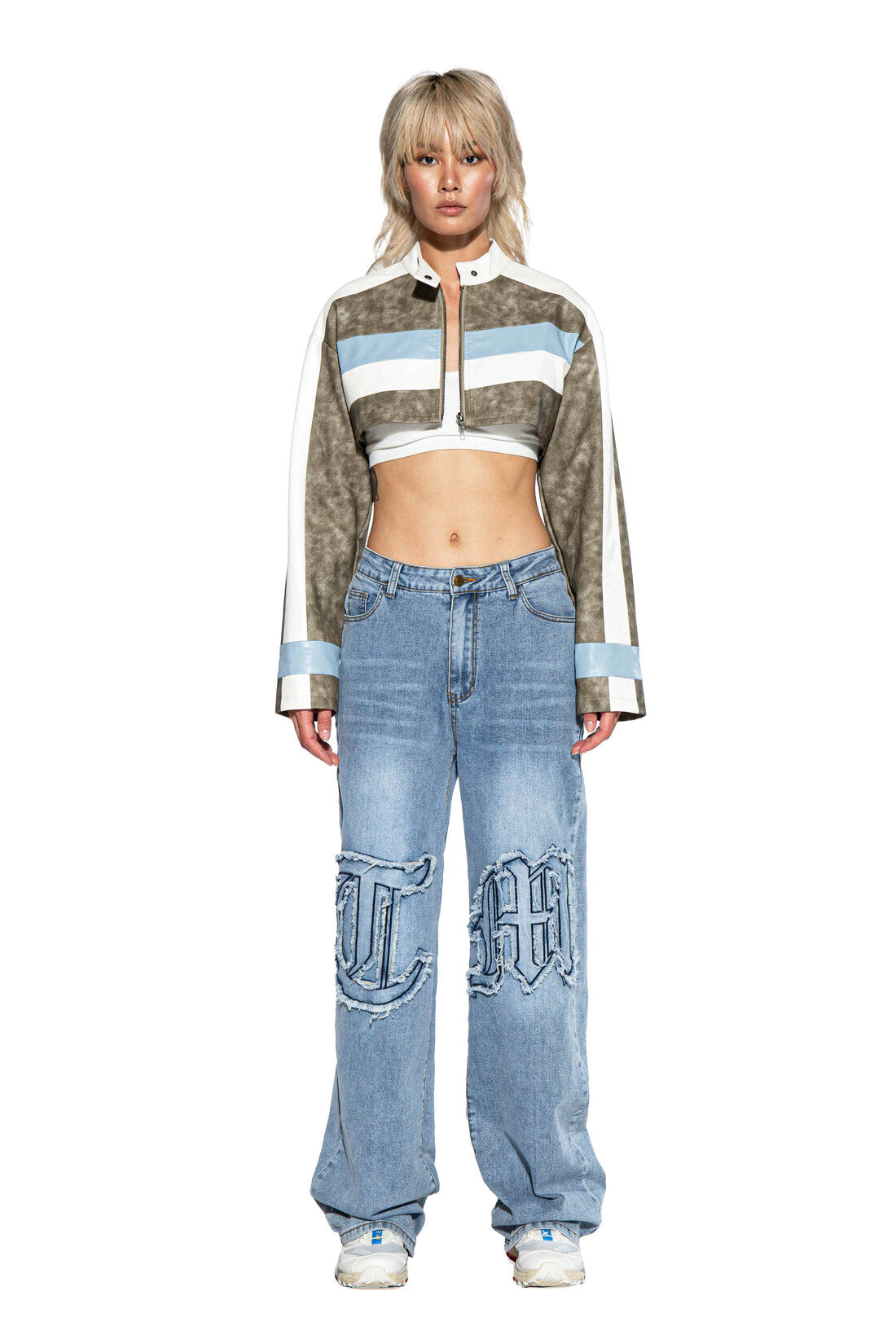 STRIPE VINTAGE WASHED FAUX LEATHER MOTO JACKET