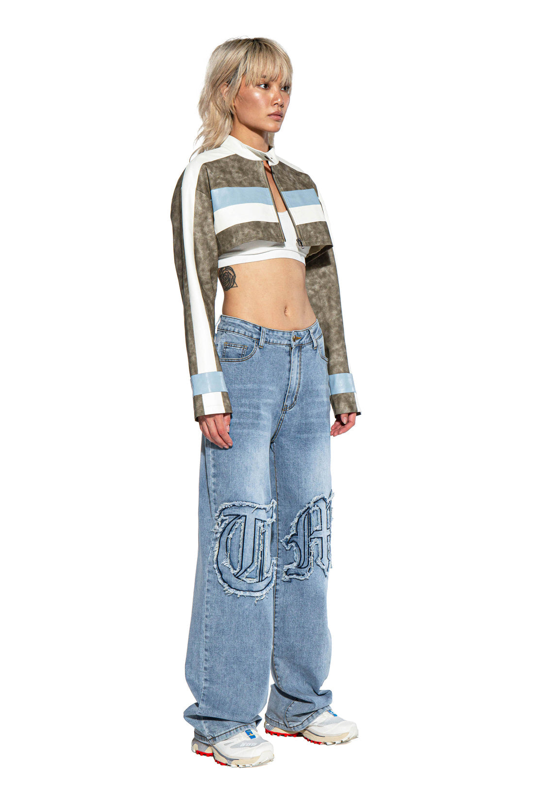 STRIPE VINTAGE WASHED FAUX LEATHER MOTO JACKET