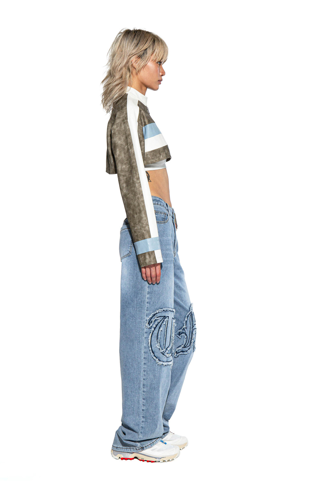 STRIPE VINTAGE WASHED FAUX LEATHER MOTO JACKET