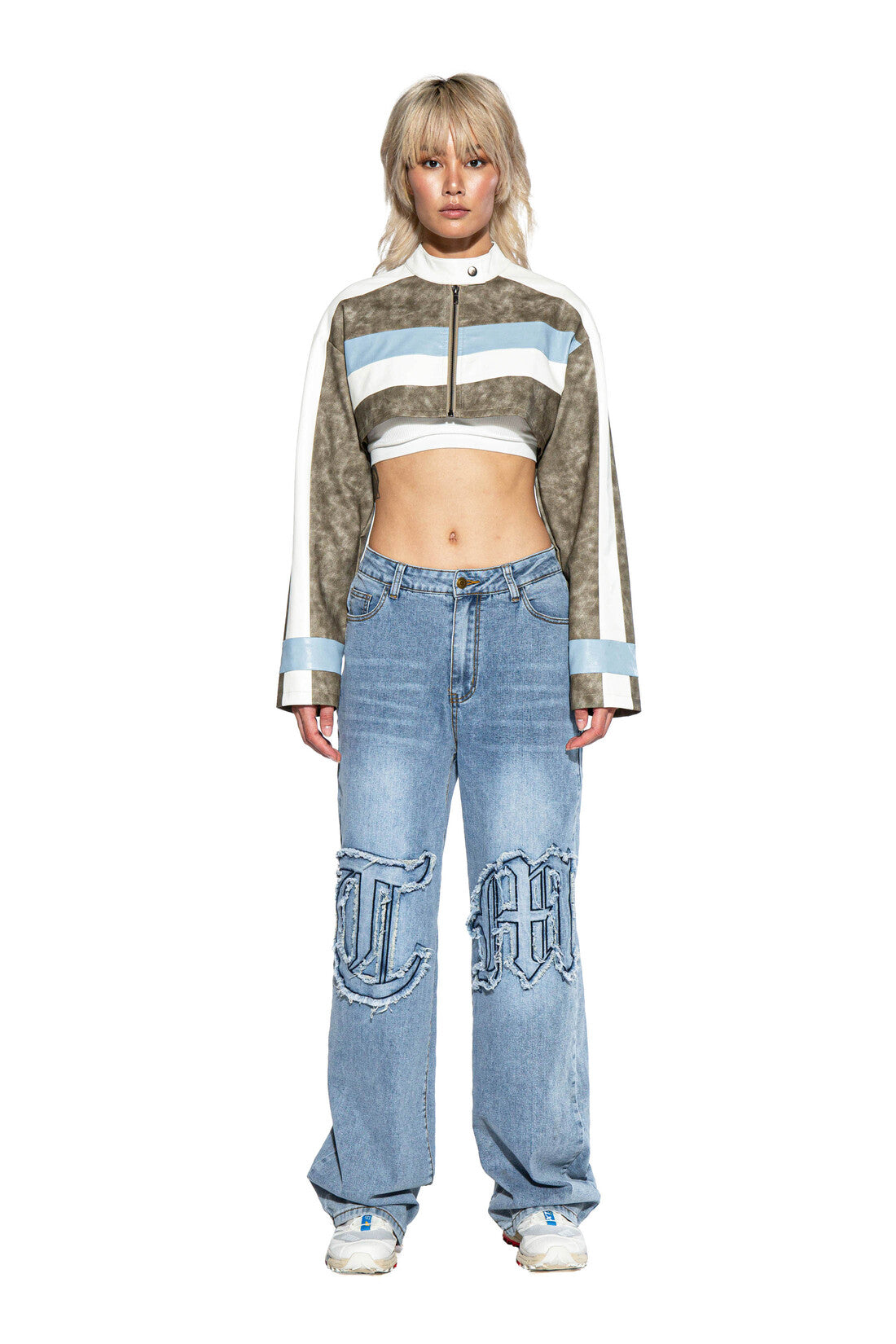 STRIPE VINTAGE WASHED FAUX LEATHER MOTO JACKET