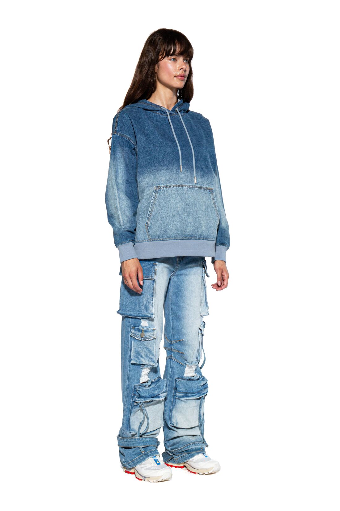 FADED DENIM OVERSIZED HOODIE
