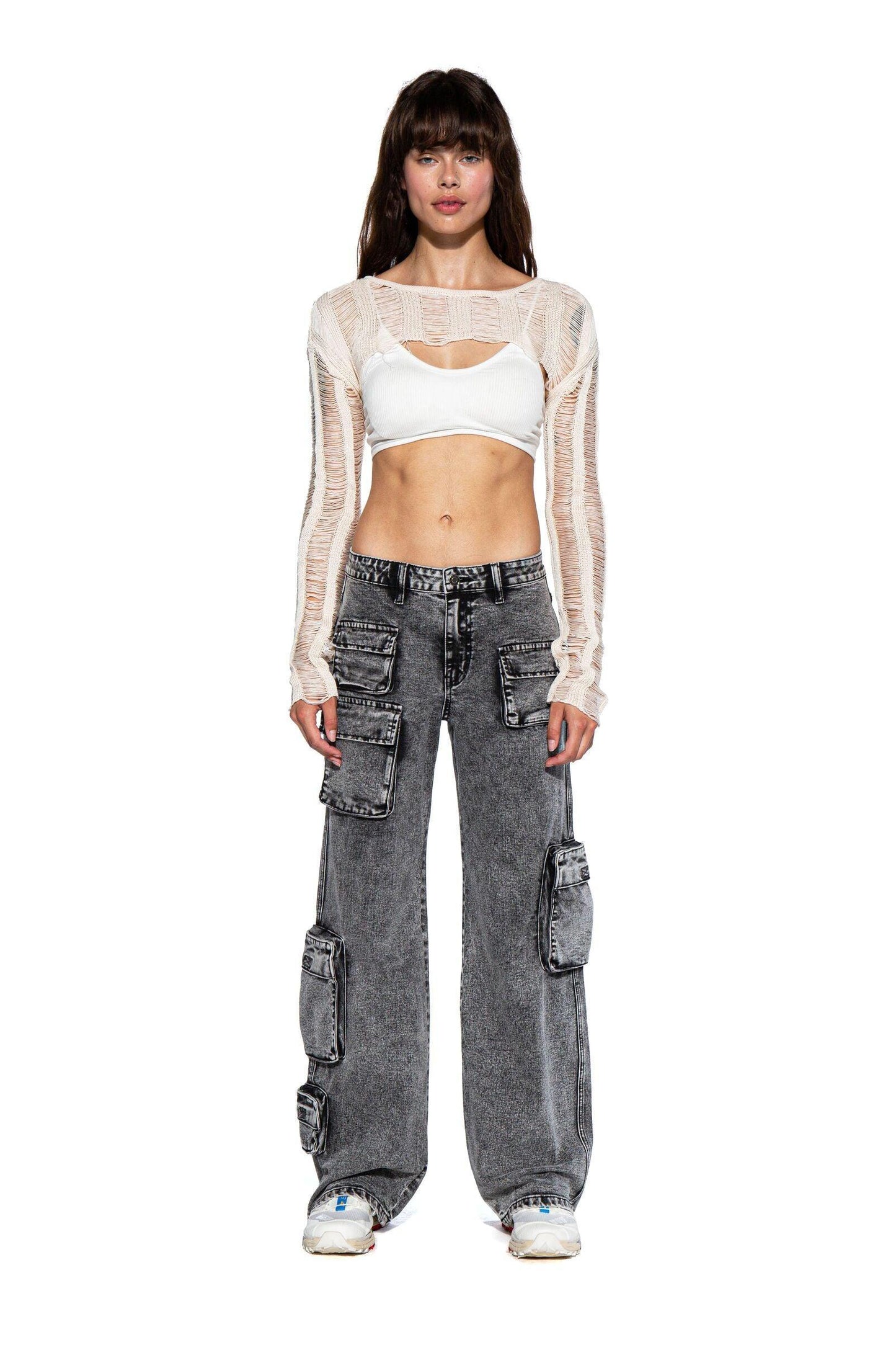 Acid Washed Denim Cargo Pants - Afterhour
