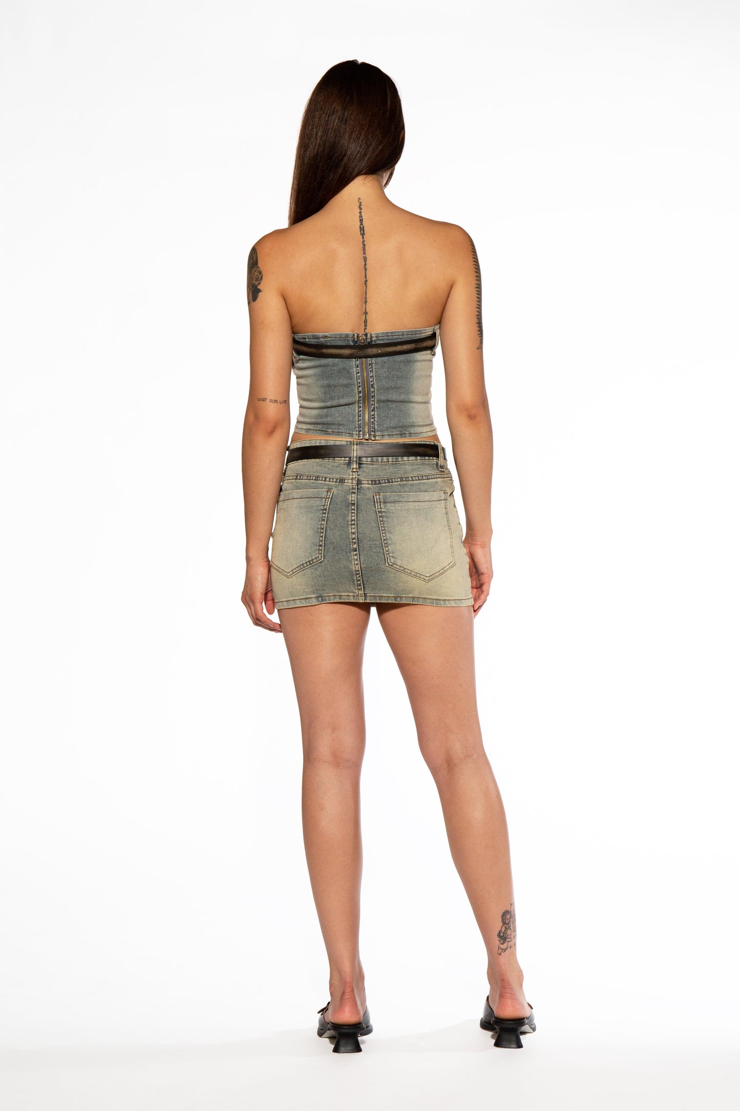 Western Patch Belted Denim Corset Top