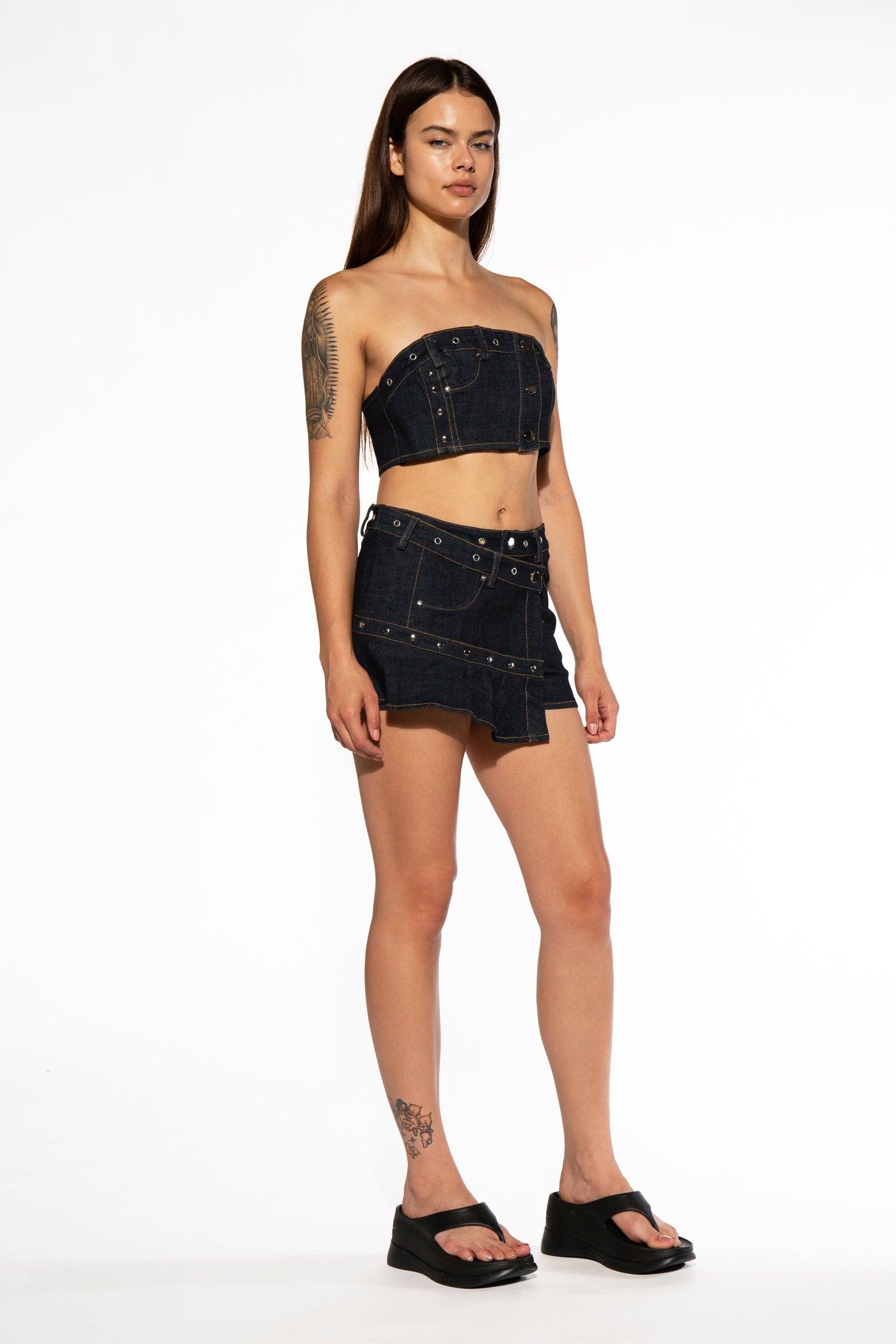 Studded Denim Mini Skort Set