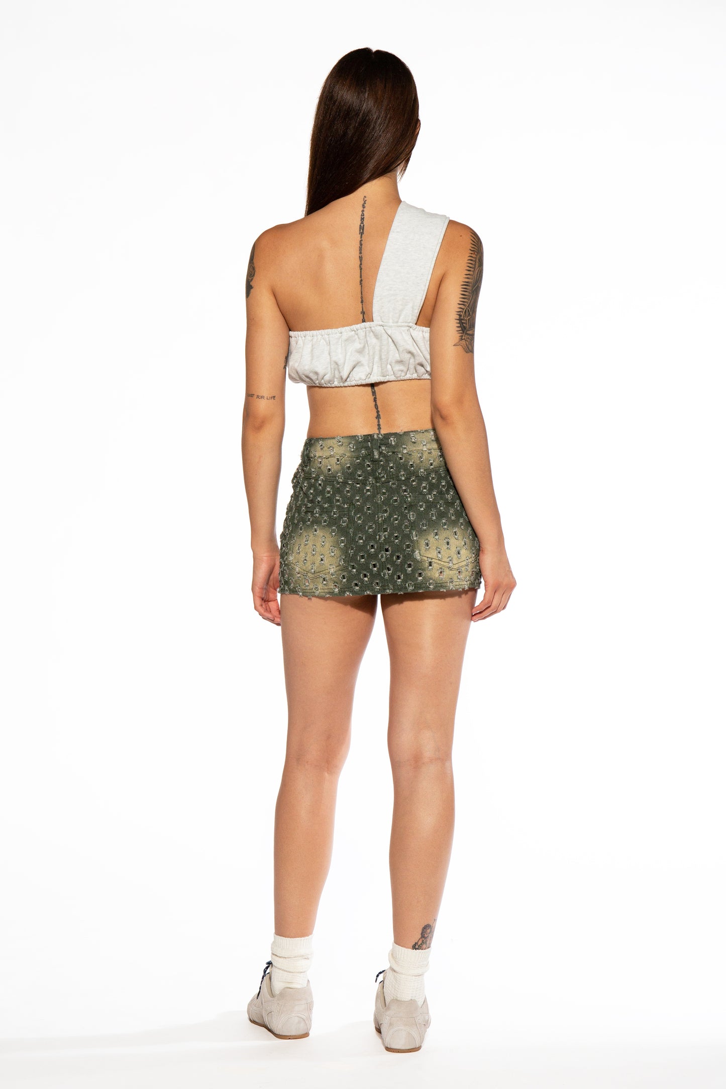 Distressed Tint Wash Twill Micro Mini Skort