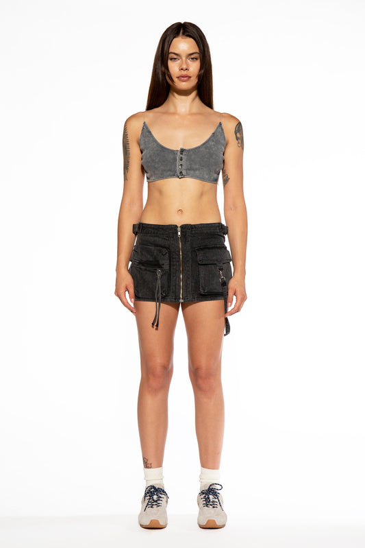 Cargo Pocket Strappy Denim Micro Mini Skirt