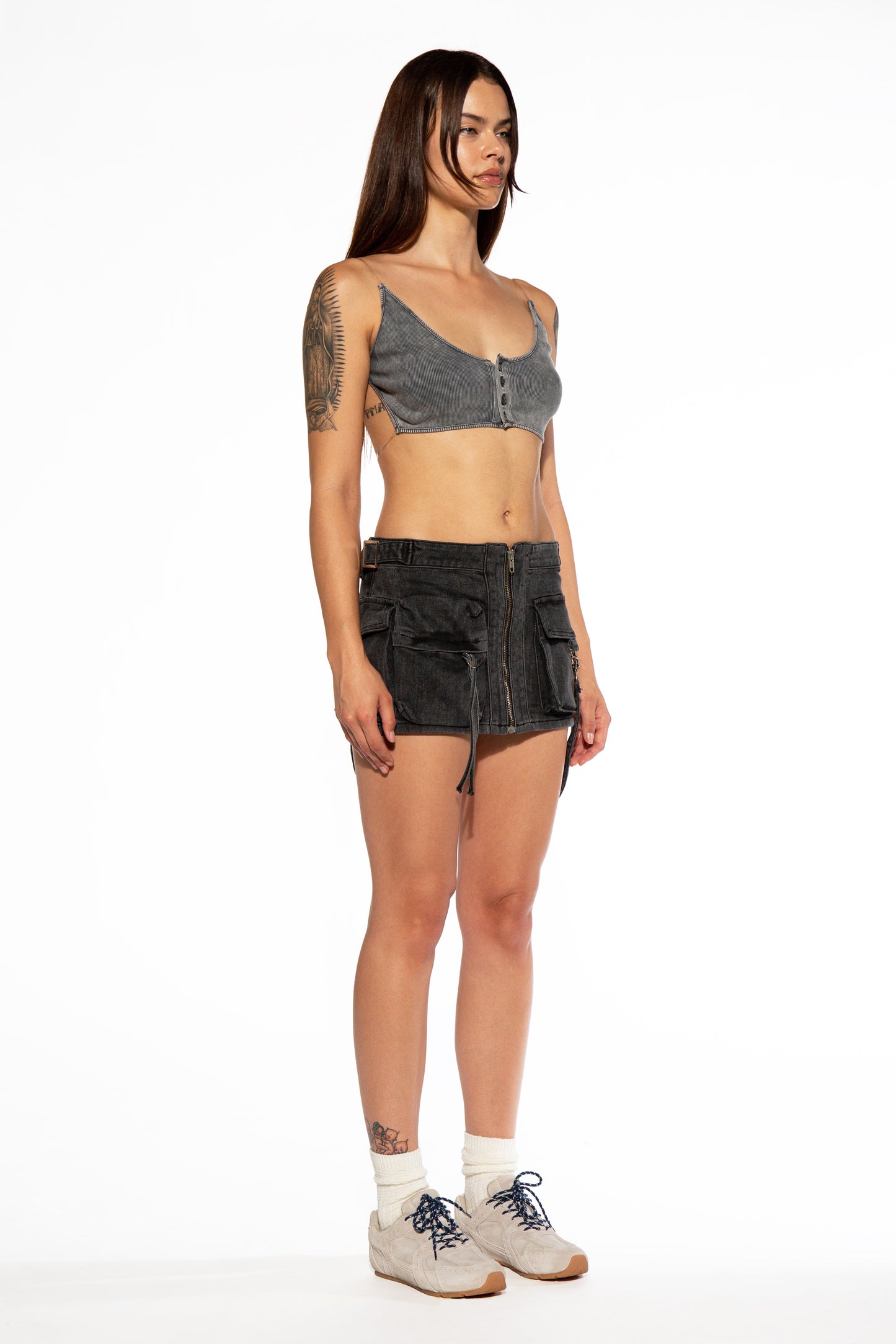 Cargo Pocket Strappy Denim Micro Mini Skirt