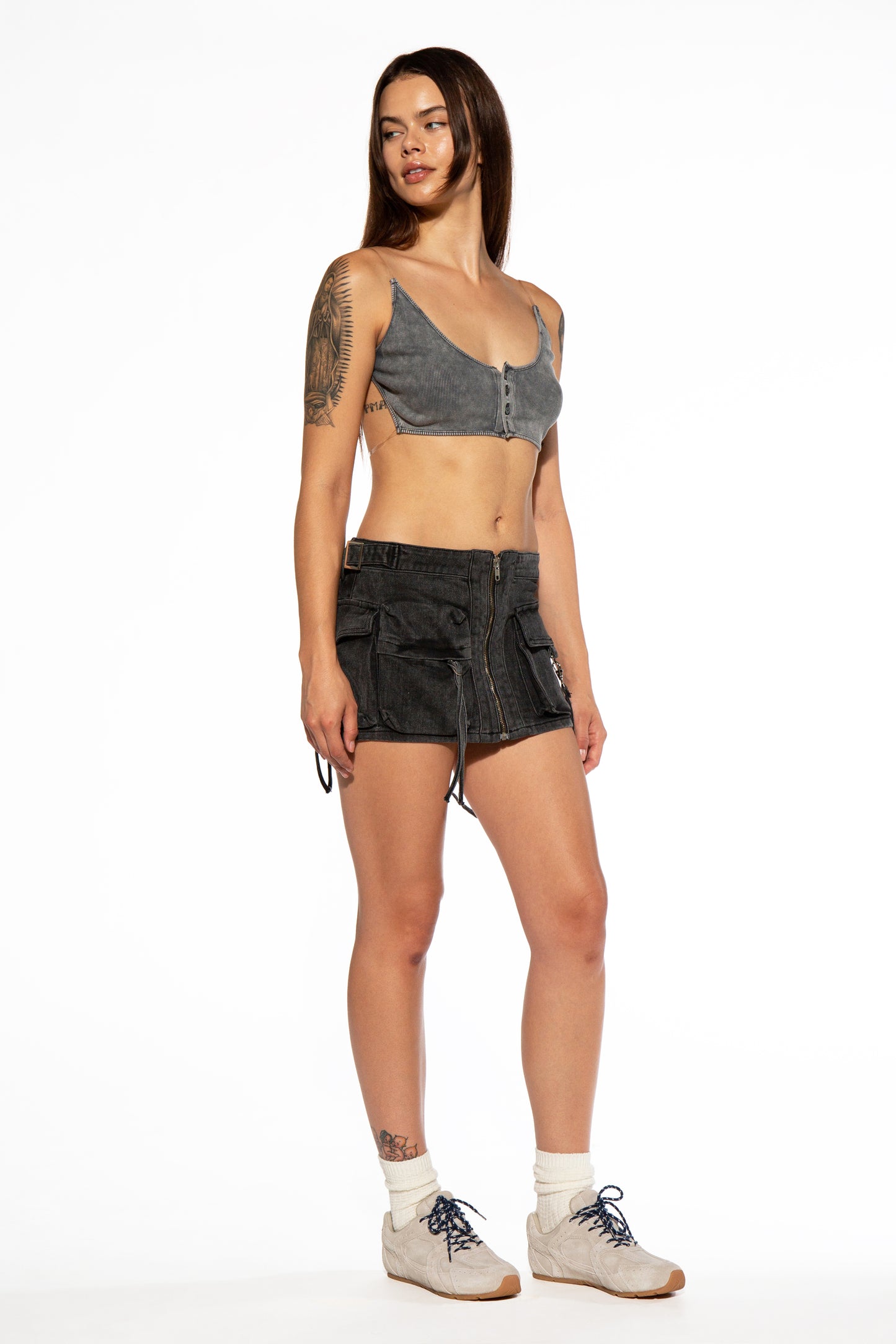 Cargo Pocket Strappy Denim Micro Mini Skirt