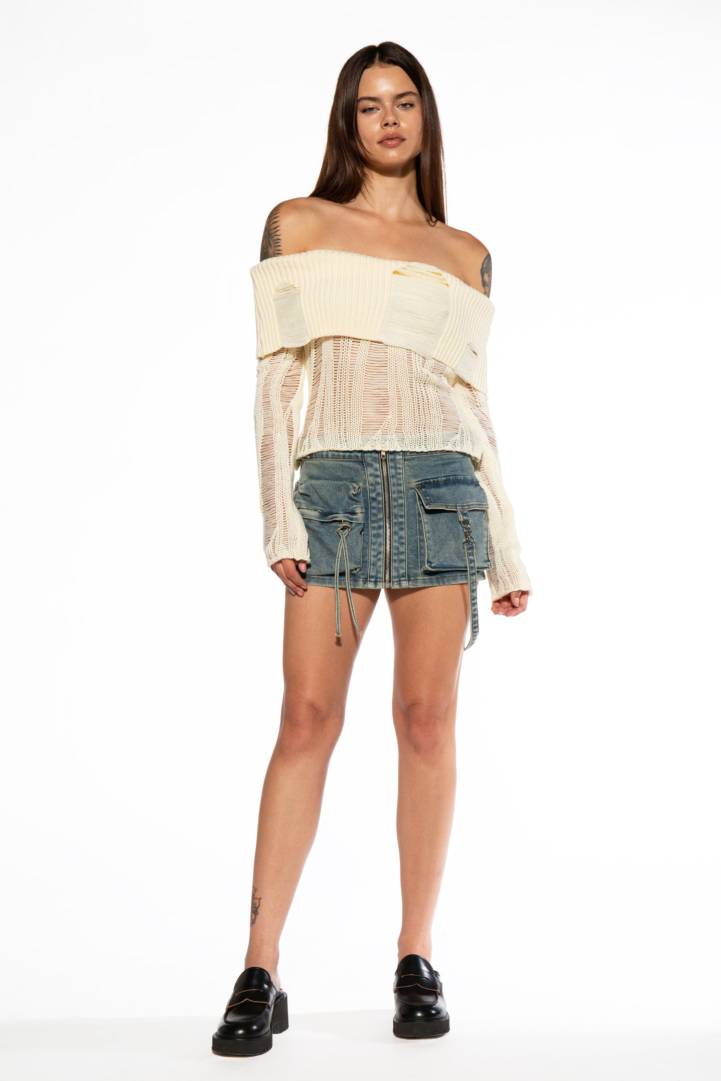 Cargo Pocket Strappy Denim Micro Mini Skirt