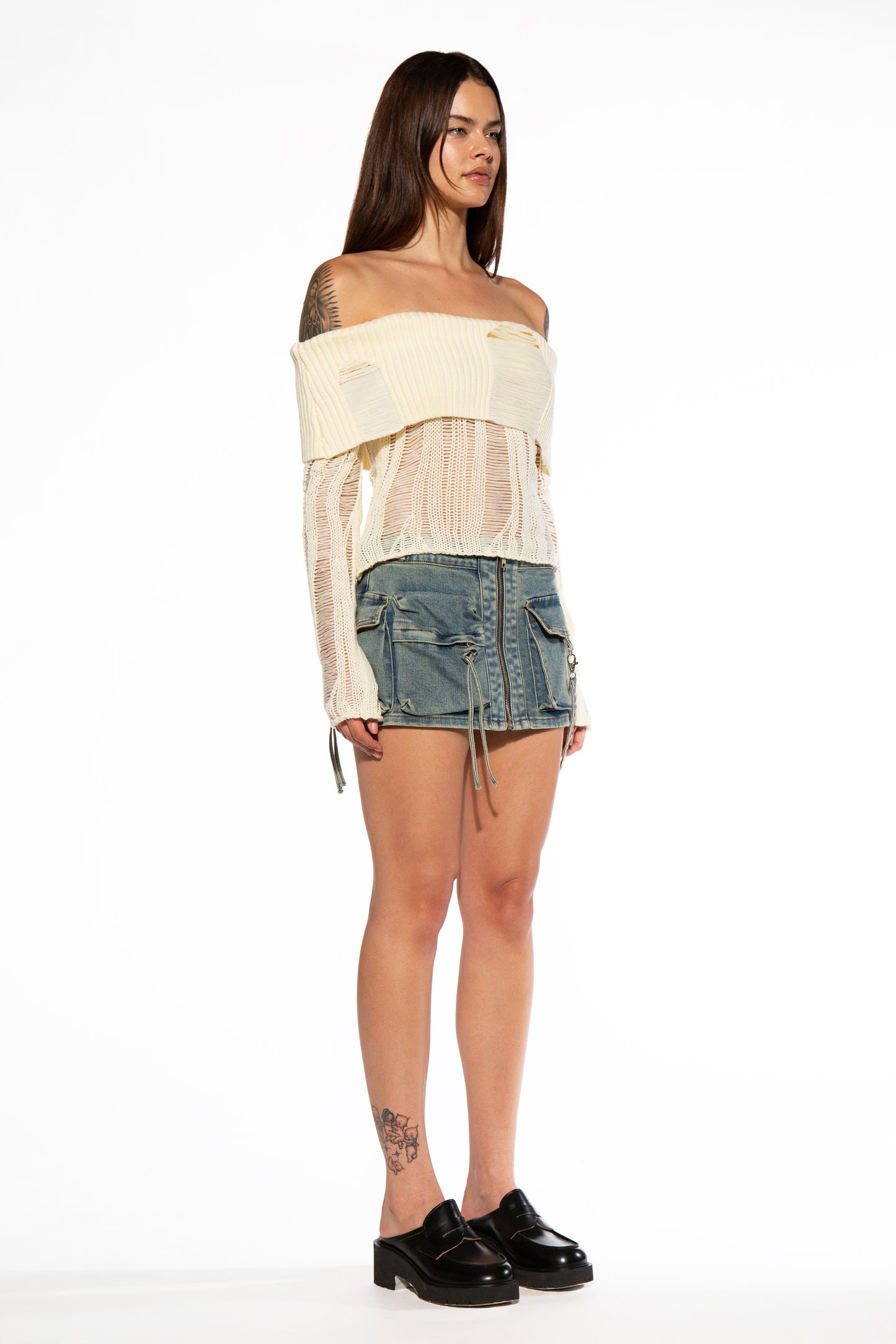 Cargo Pocket Strappy Denim Micro Mini Skirt