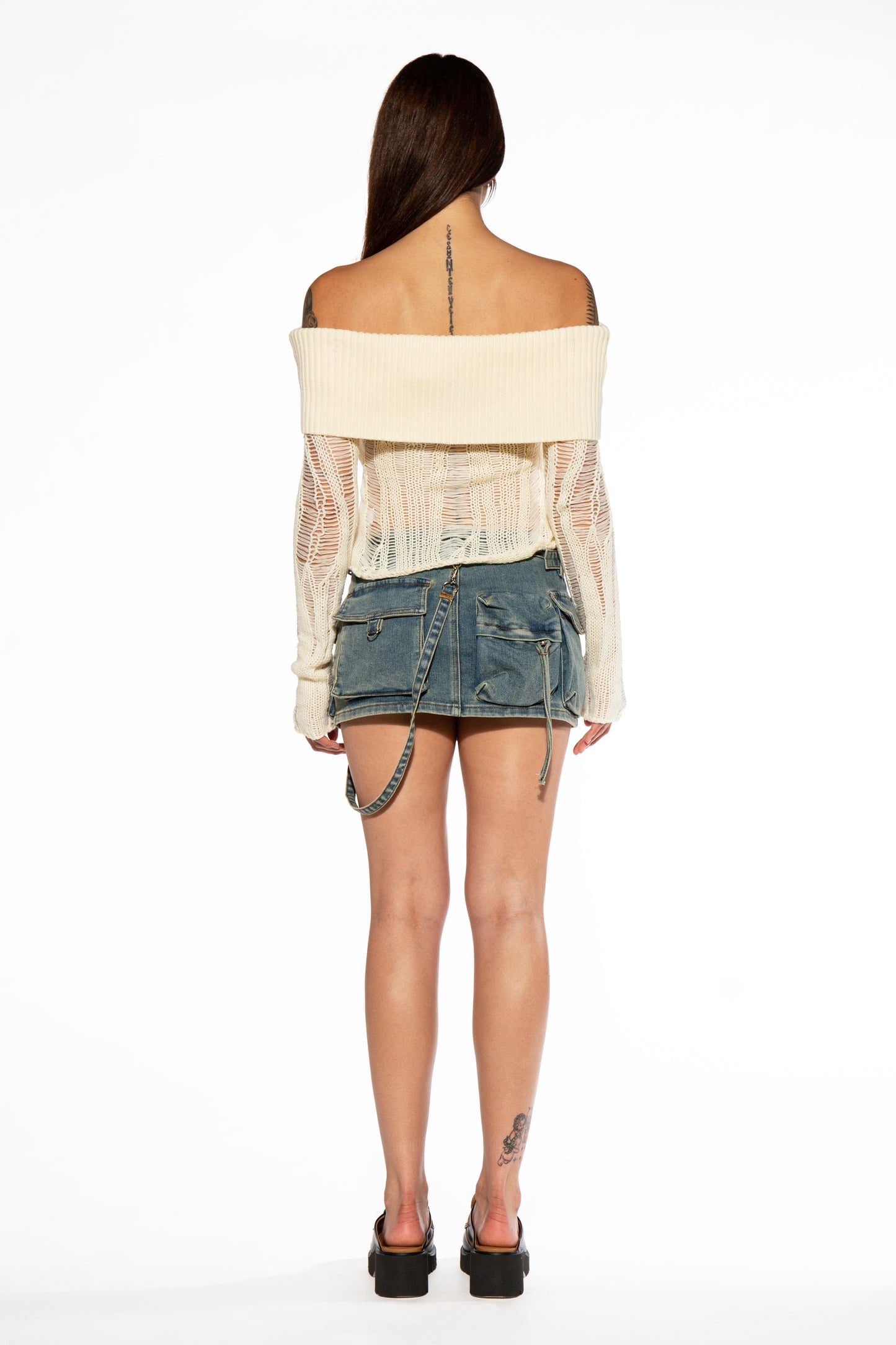 Cargo Pocket Strappy Denim Micro Mini Skirt