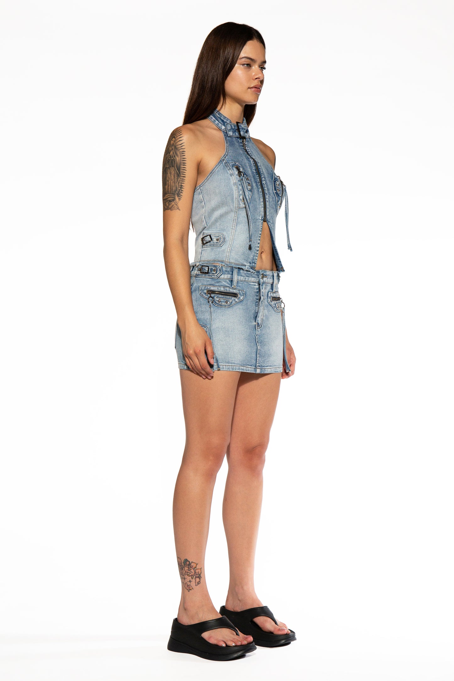 Studded Halter Neck Denim Top