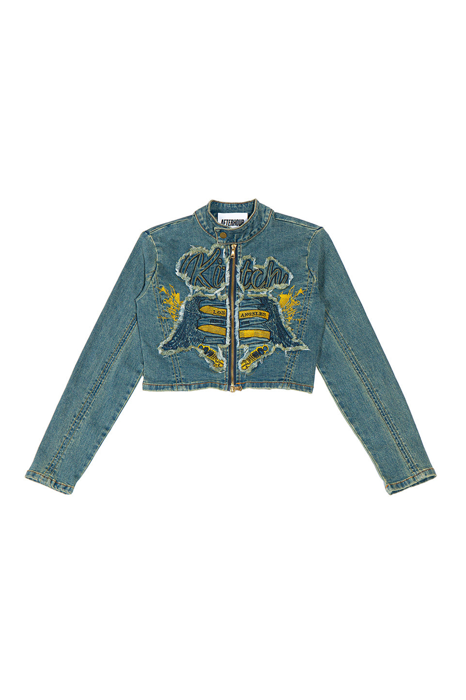 Kitch Embroidery Denim Moto Jacket