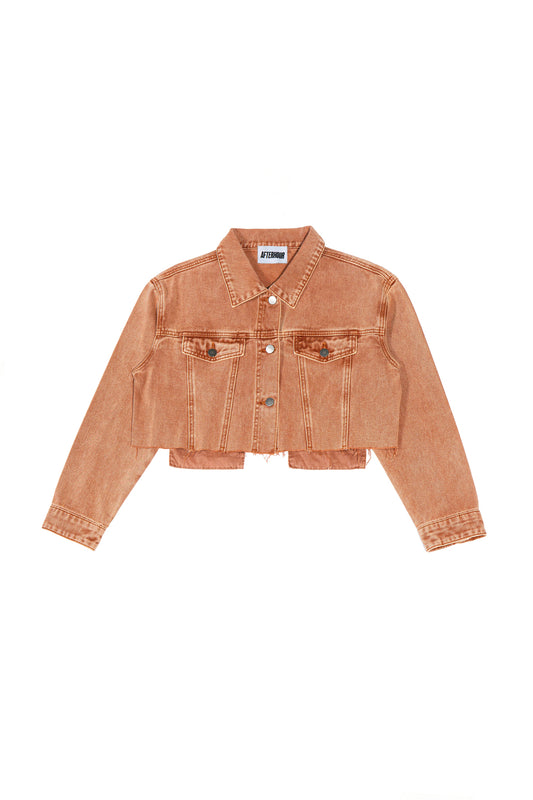 SNOW WASHED TWILL CROPPED TRUCKER JACKET