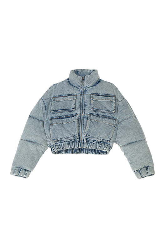 Denim Puffer Cargo Jacket