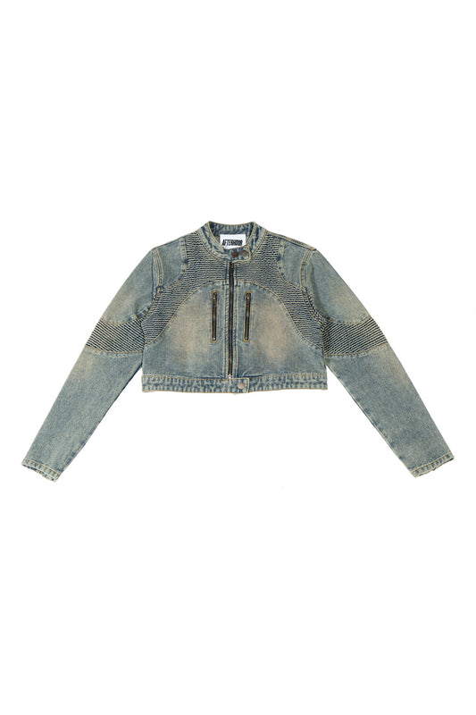 Ripple Vintage Washed Denim Moto Jacket