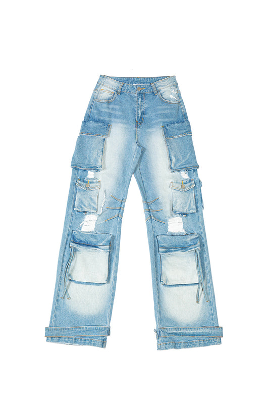 Distressed Denim Cargo Jean