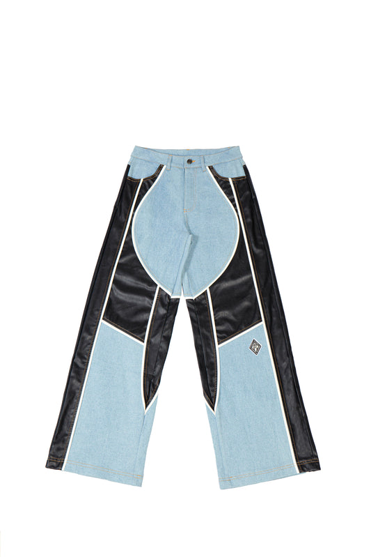 Denim with Faux Leather Moto Baggy Jean