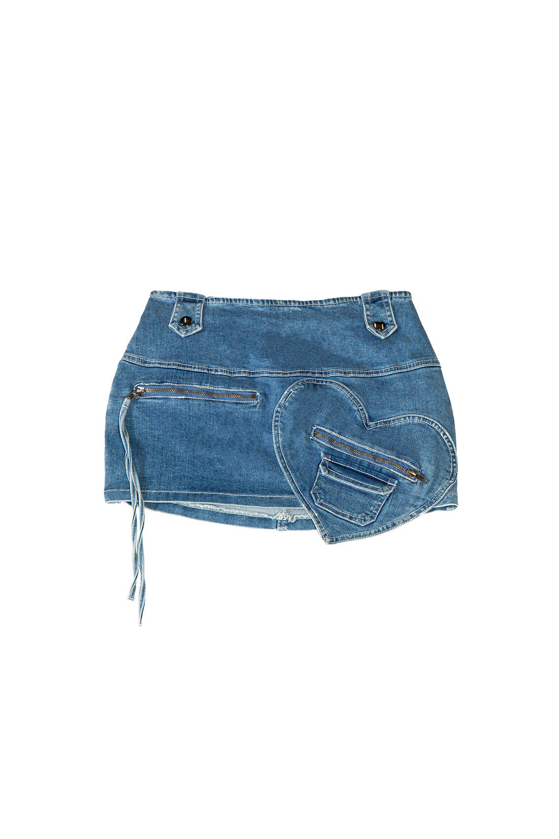 HEART SHAPED PATCHED POCKET DENIM MICRO MINI SKIRT
