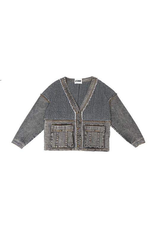 DENIM SWEATER COMBINATION CARDIGAN