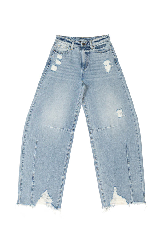 Ripped Frayed Hem Barrel Jean