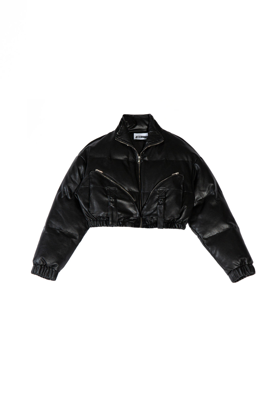 Faux Leather Cargo Puffer Jacket