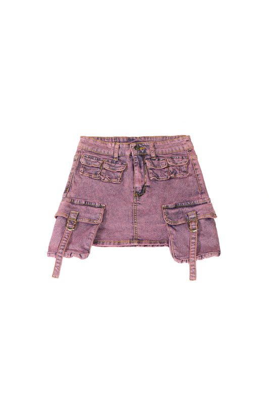 Acid Wash Cargo Mini Skirt