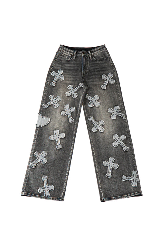 Cross Patch Straight Leg Jean