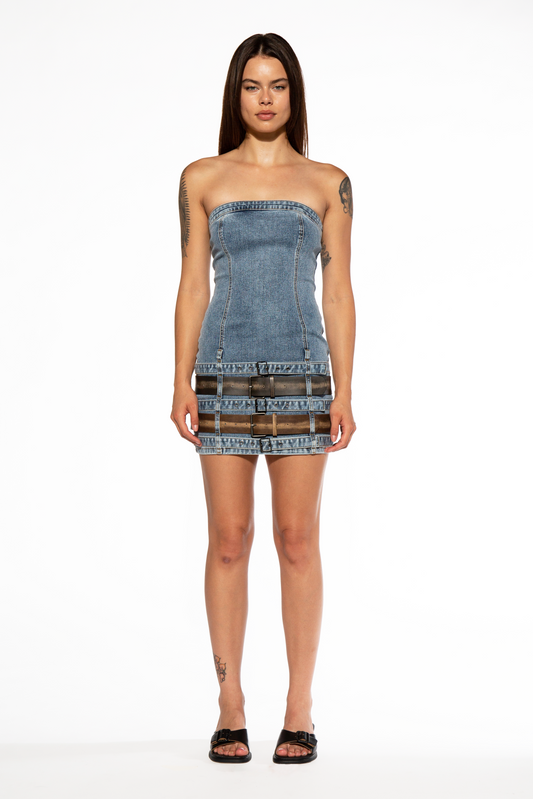 Vintage Belt Denim Mini Dress