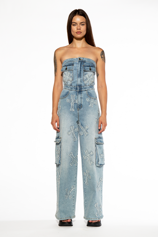 CARGO JUMPSUIT WITH CROSS PATCH