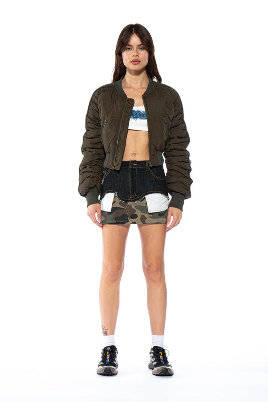 Asymmetric Hem Camo Mini Skirt