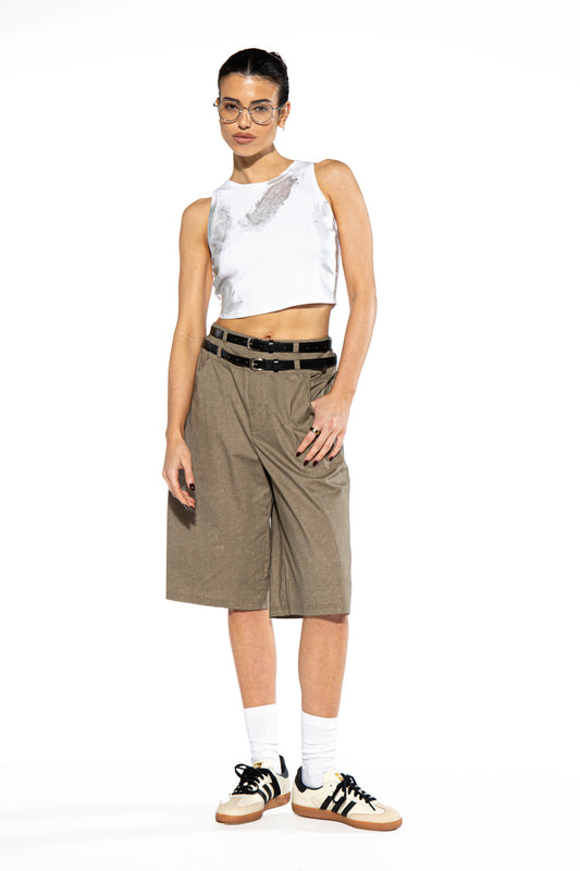 Double Belted Oversize Bermuda Shorts