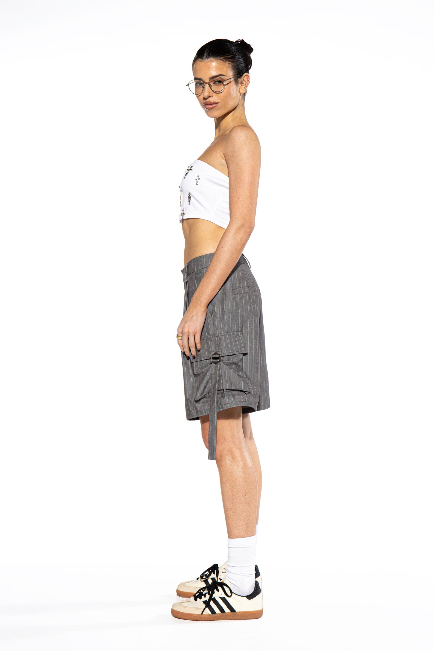 Pin Striped Cargo Pocket Bermuda Shorts