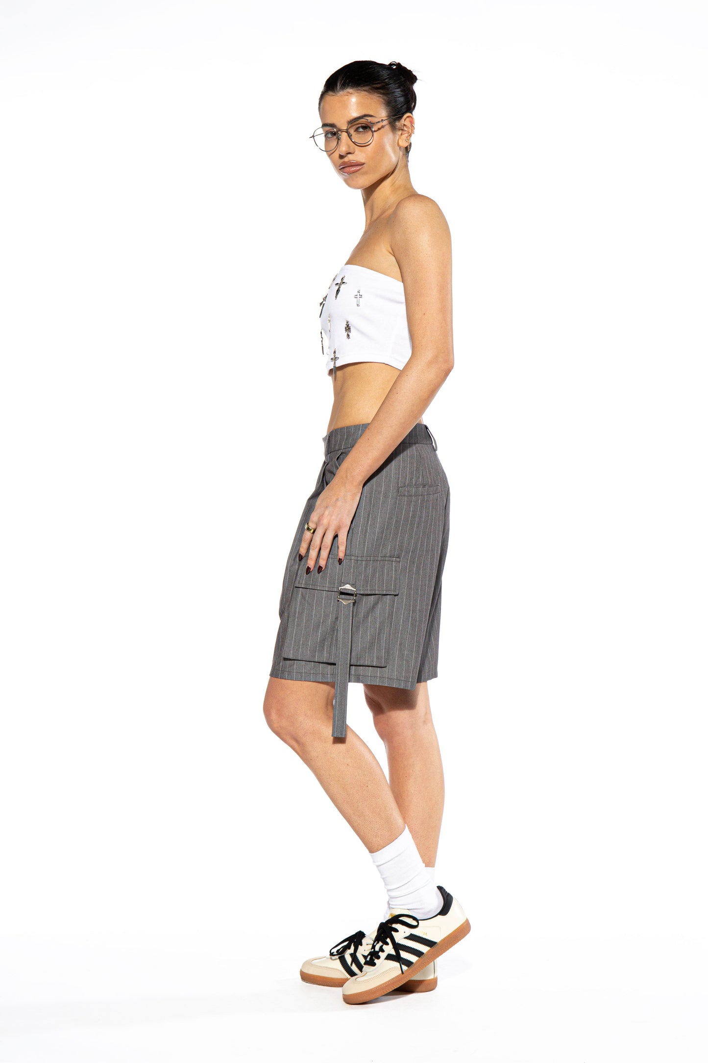 Pin Striped Cargo Pocket Bermuda Shorts