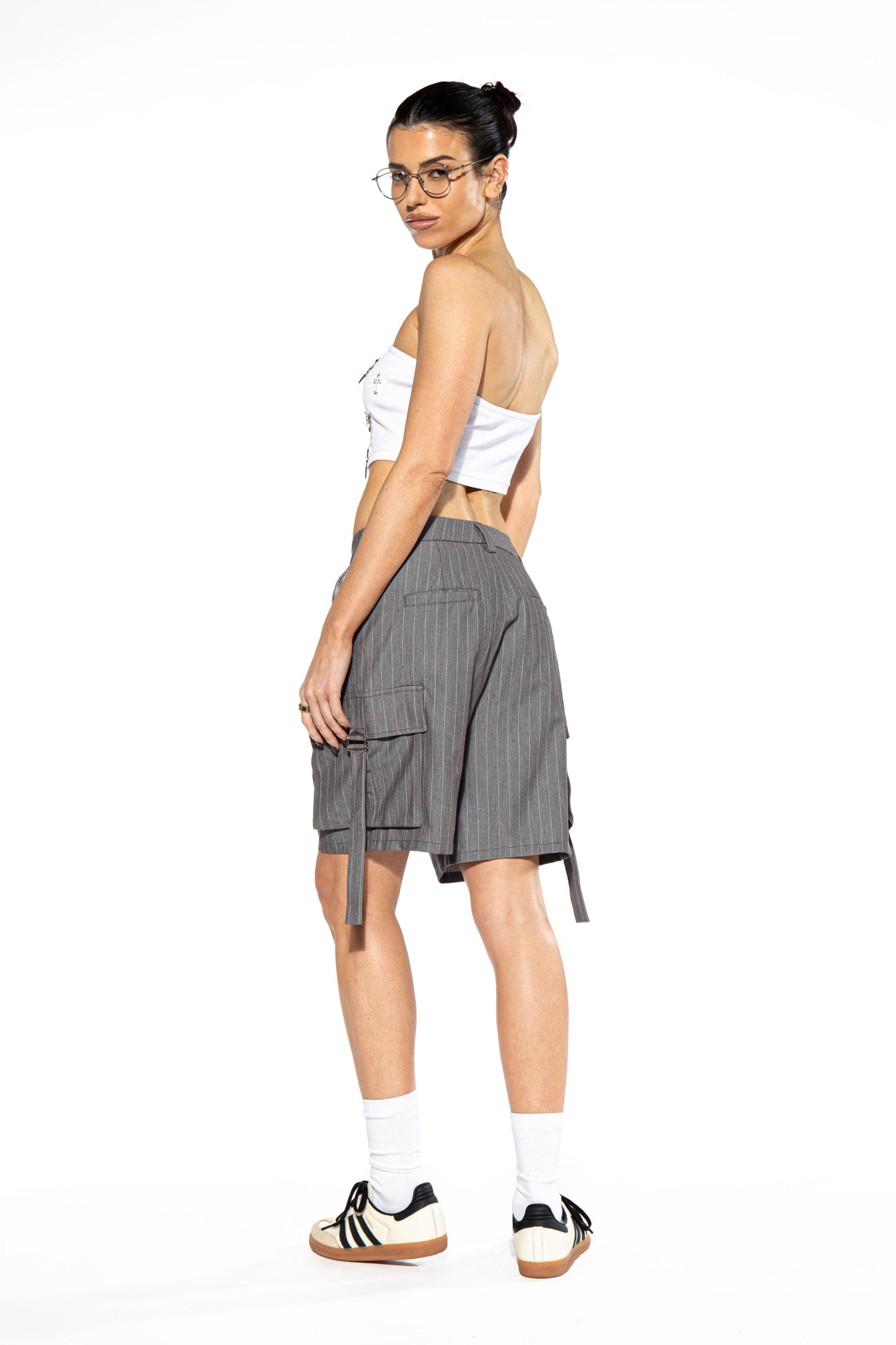 Pin Striped Cargo Pocket Bermuda Shorts