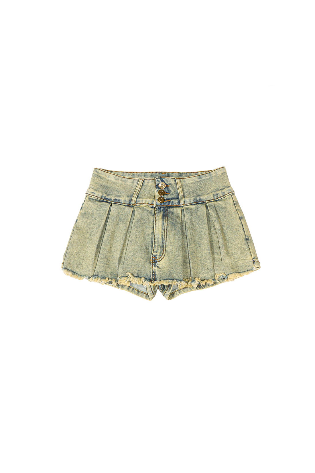 COLOR WASHED DENIM PLEATED SKORT