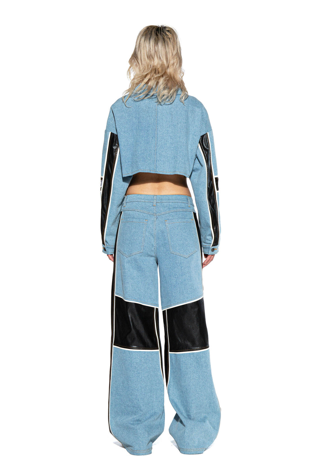 Denim with Faux Leather Moto Baggy Jean