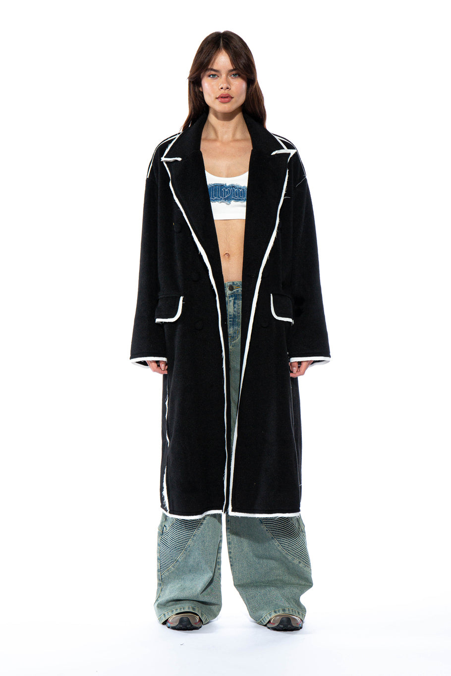 Taping Wool Blend Oversized Long Coat