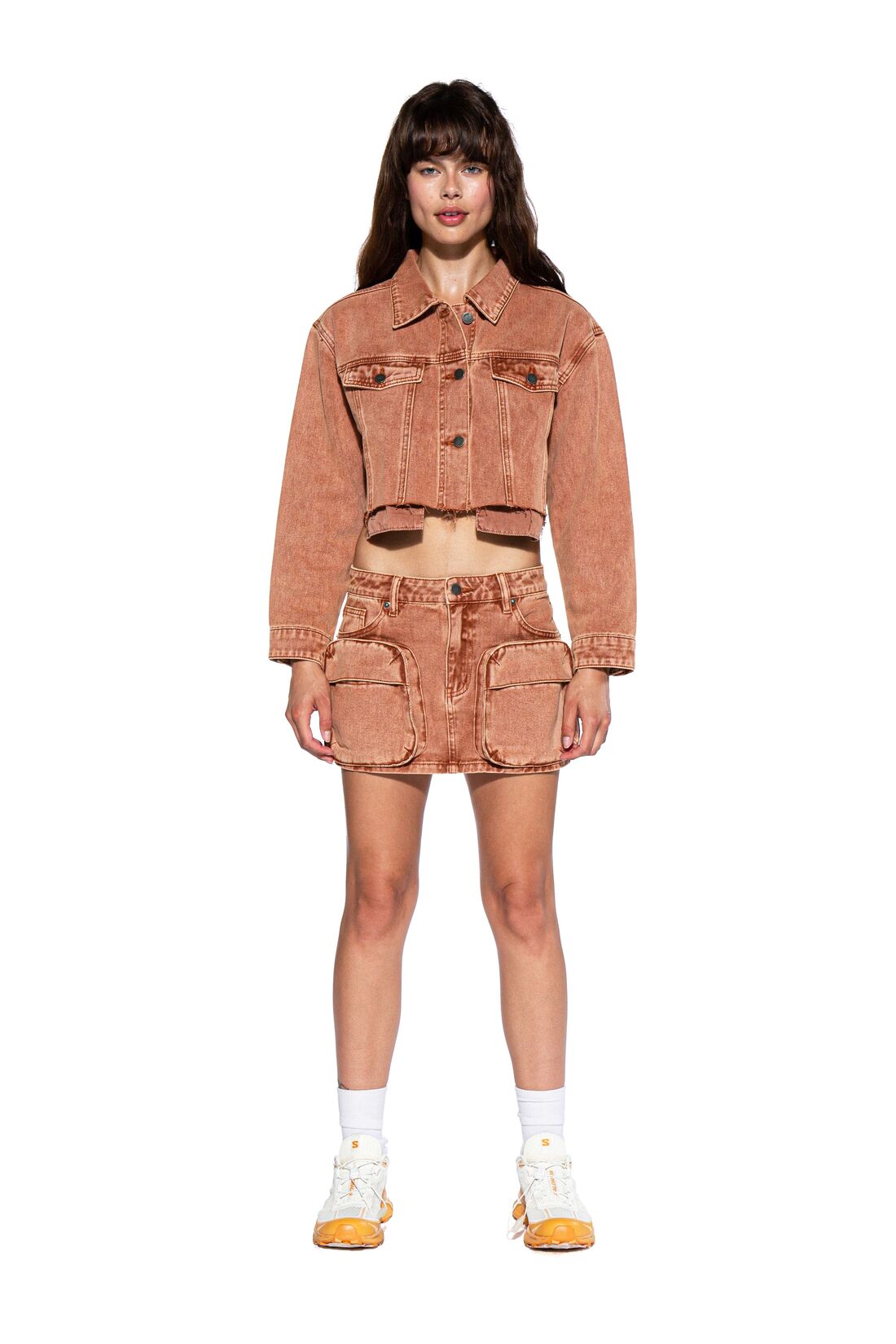 SNOW WASHED TWILL CROPPED TRUCKER JACKET - Afterhour