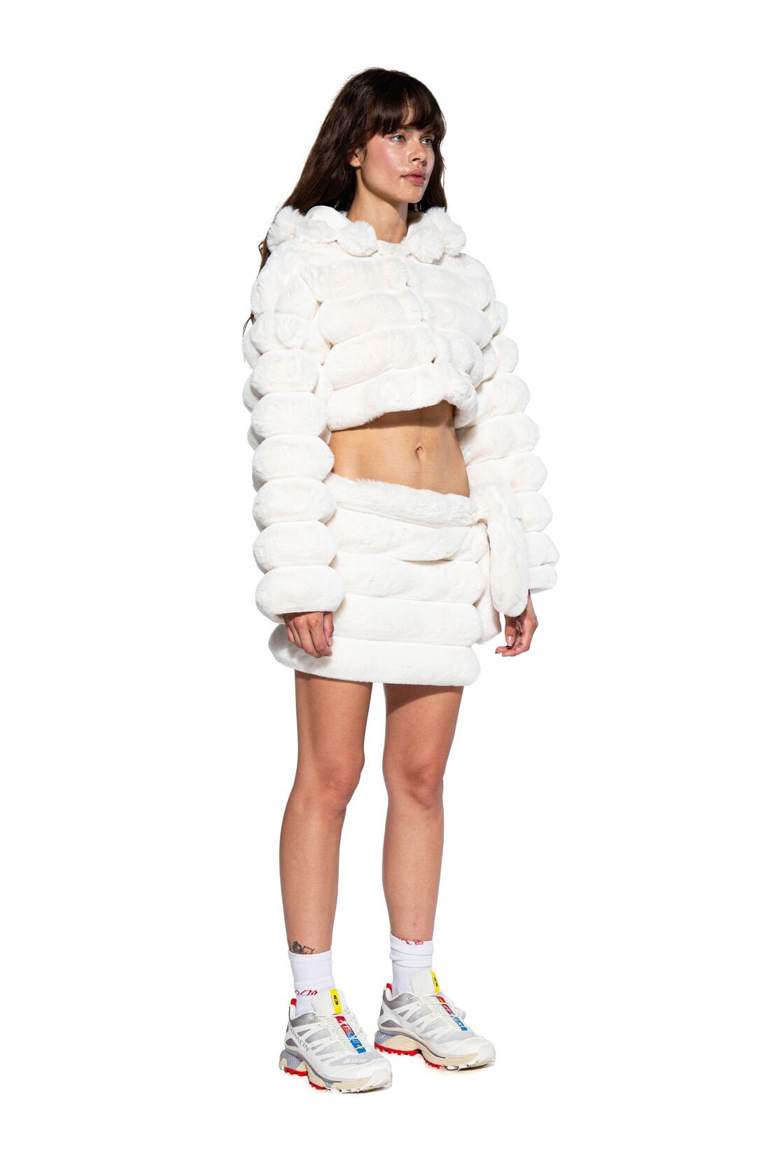 Space Bunny Faux Fur Wrap Mini Skirt
