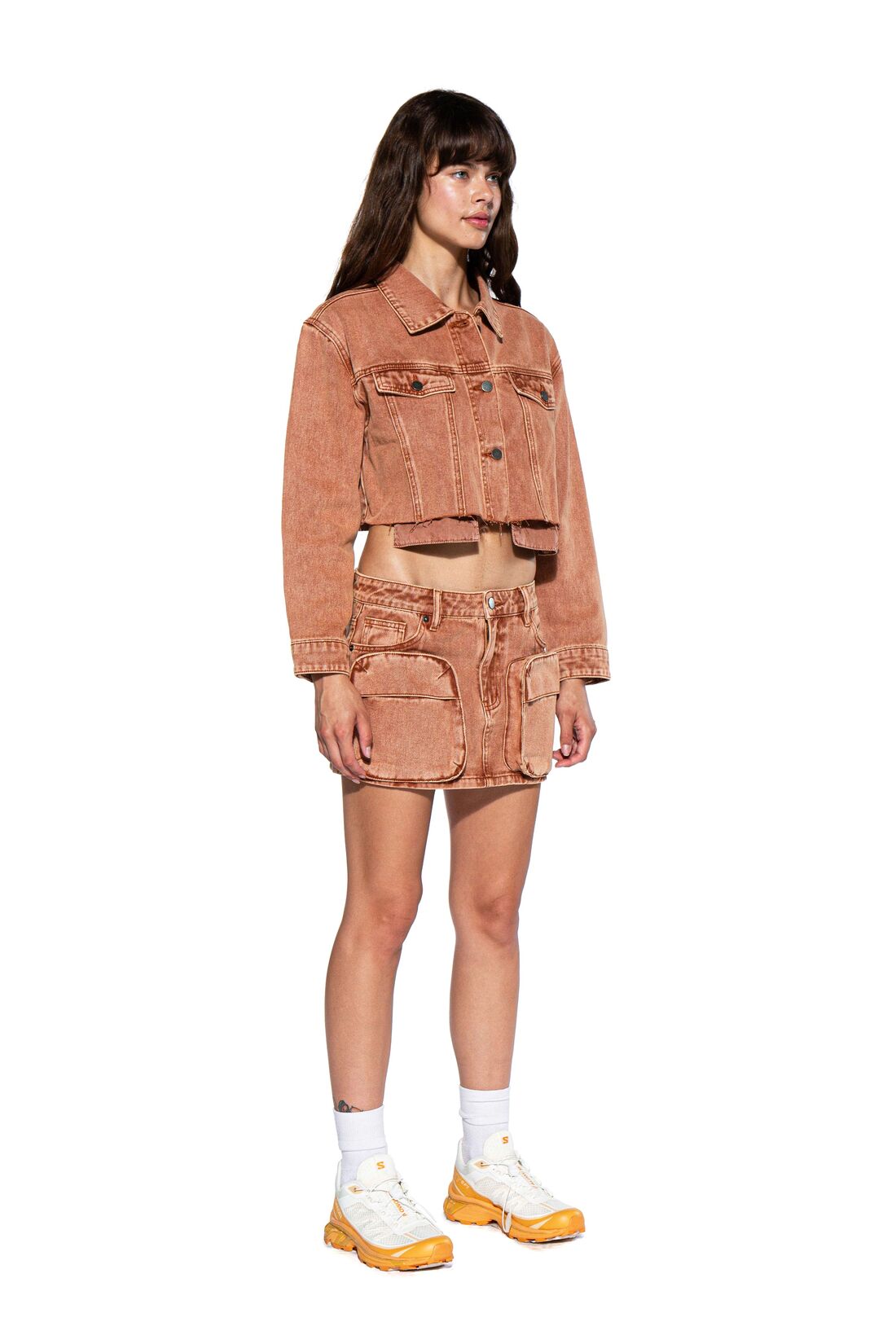 SNOW WASHED TWILL CROPPED TRUCKER JACKET - Afterhour
