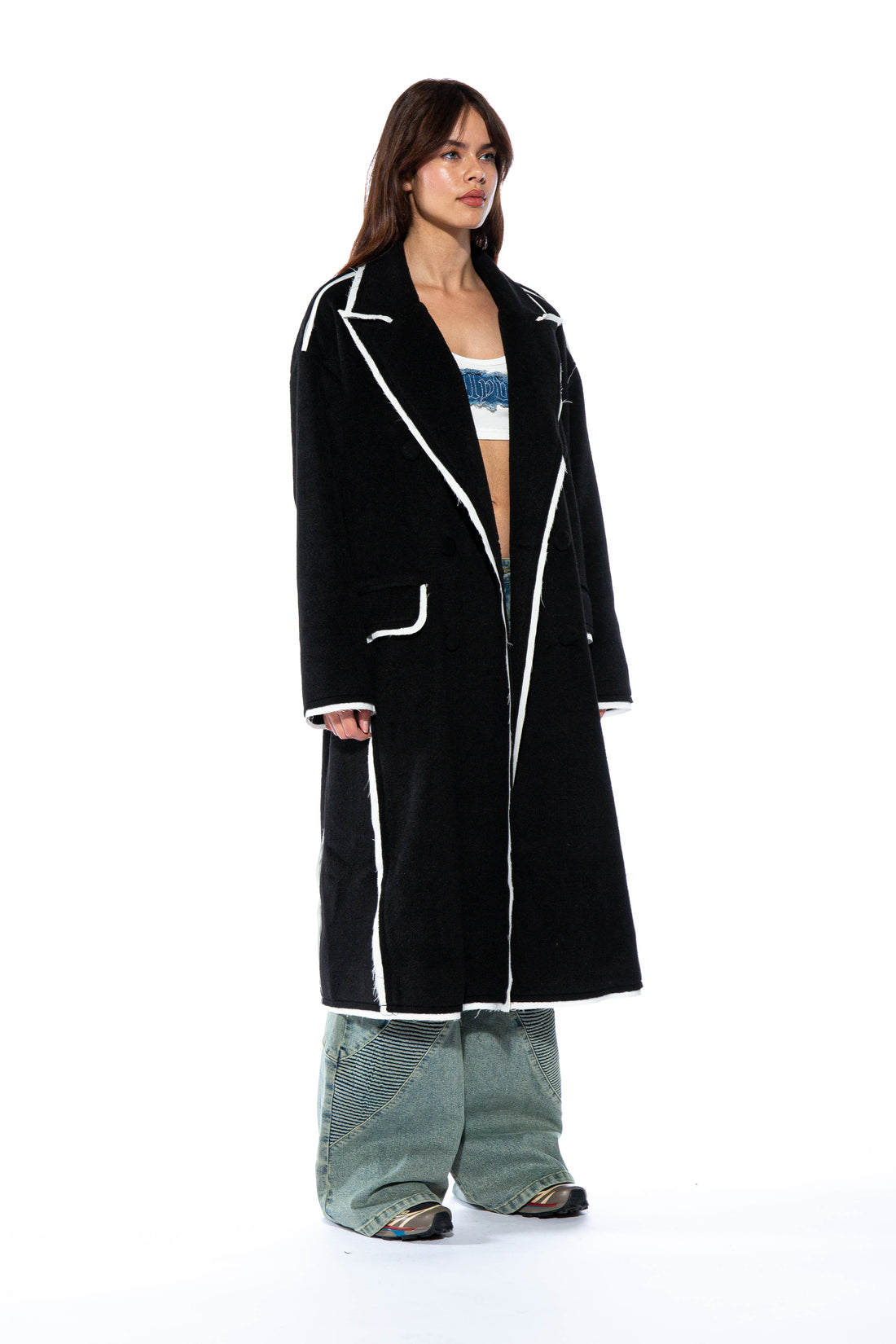 Taping Wool Blend Oversized Long Coat