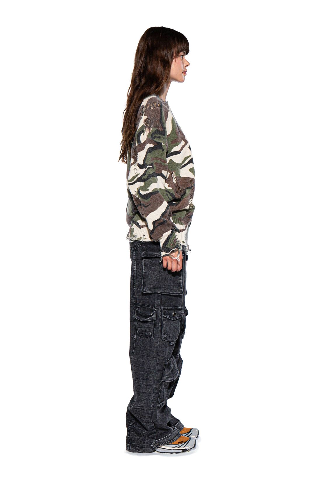 Camouflage Distressed Oversized Knit Sweater