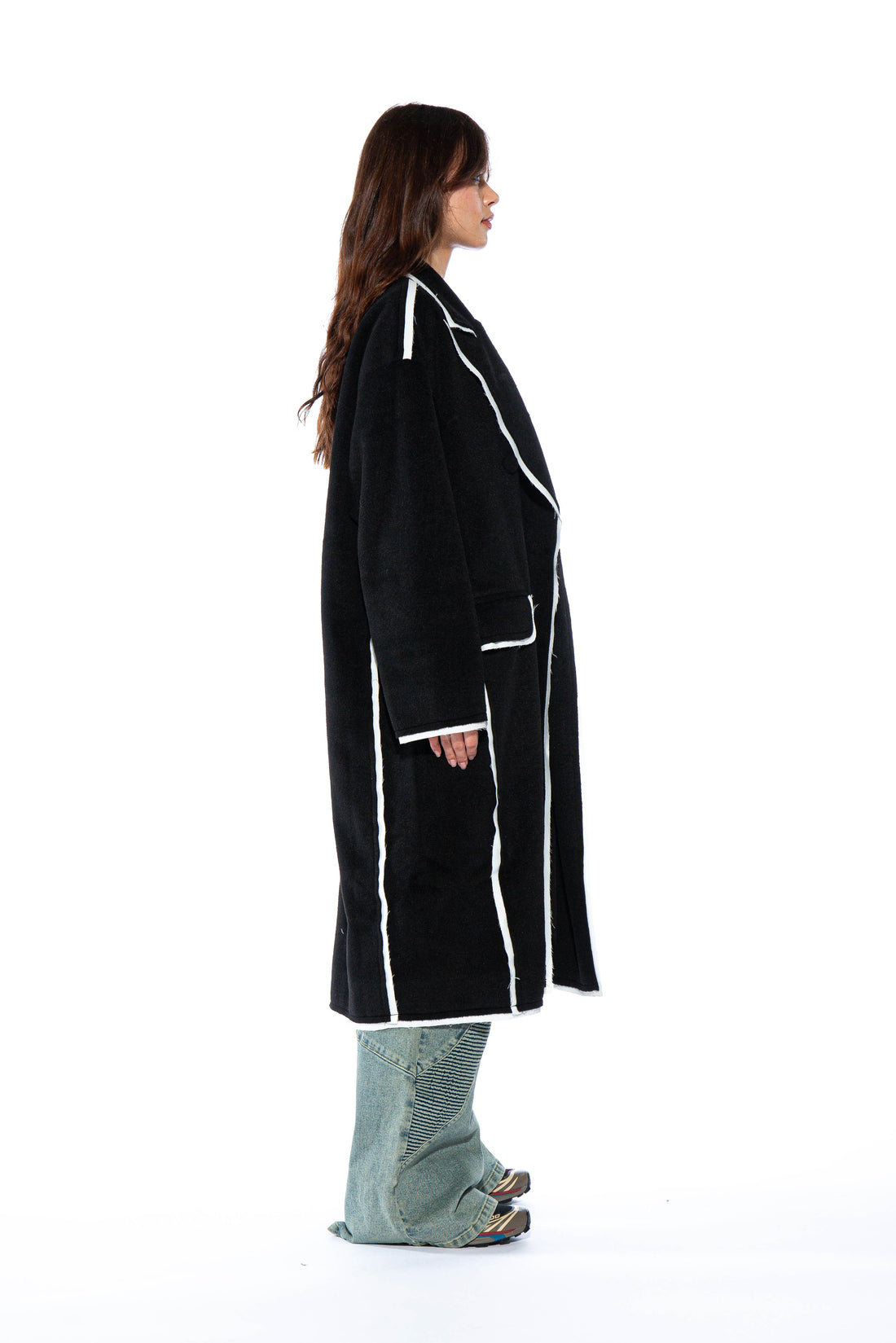 Taping Wool Blend Oversized Long Coat