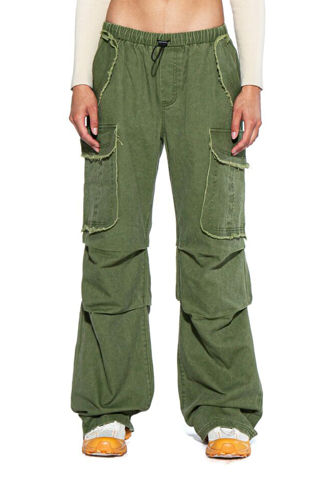 FRAYED EDGE CARGO BAGGY PANTS