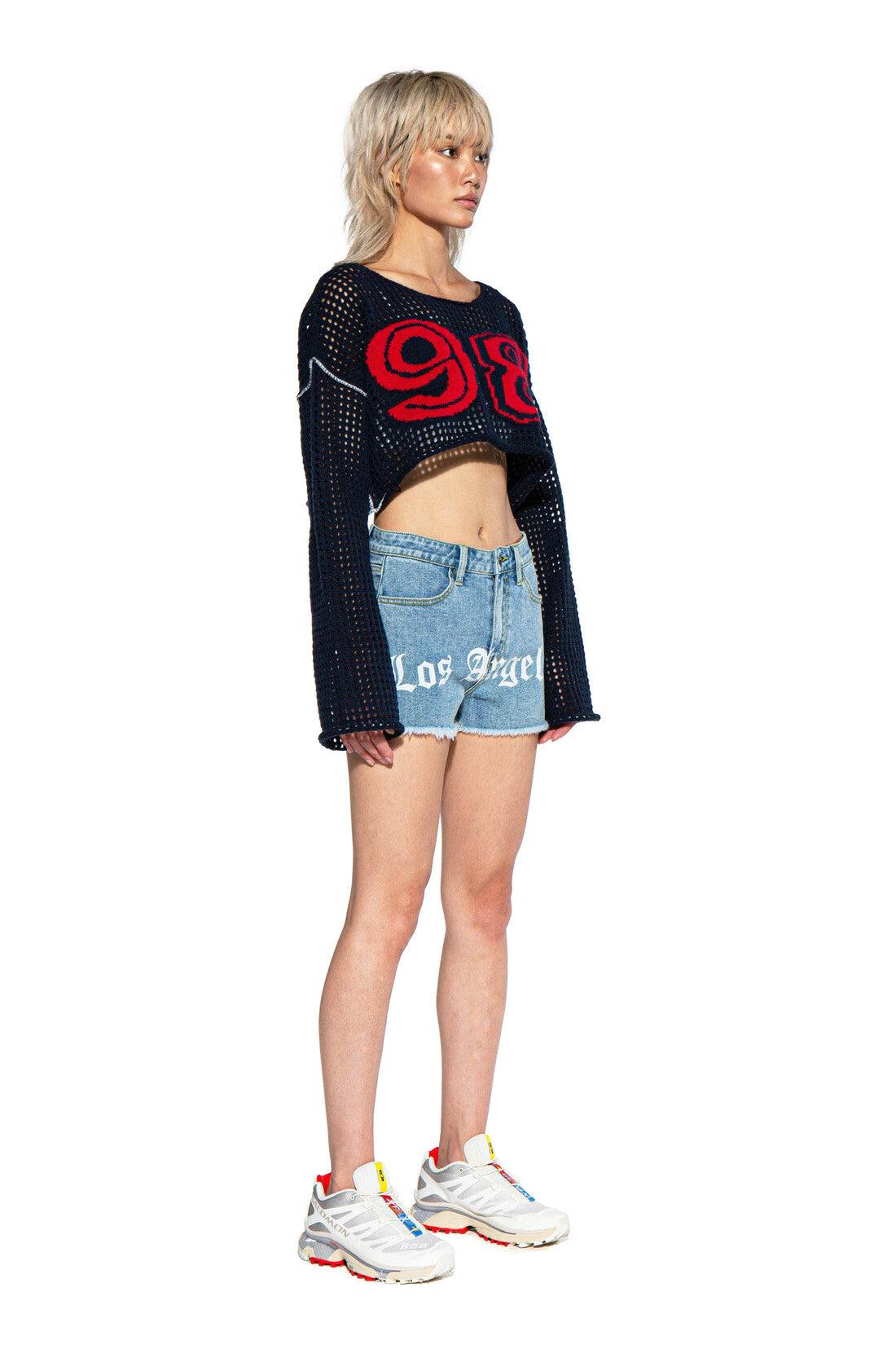 LOS ANGELES PRINTED FRAYED HEM DENIM SHORTS - Afterhour