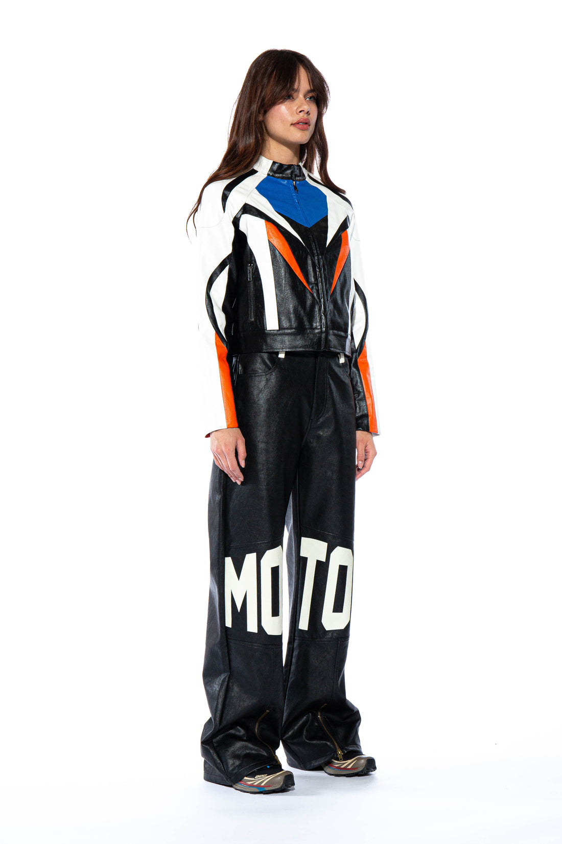 Riders Motor Printed Faux Leather Pant